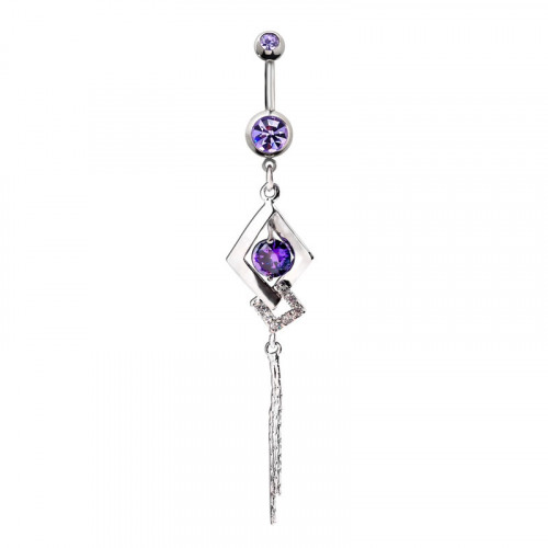 Rhombus Shaped Belly Ring With Zircon Stones