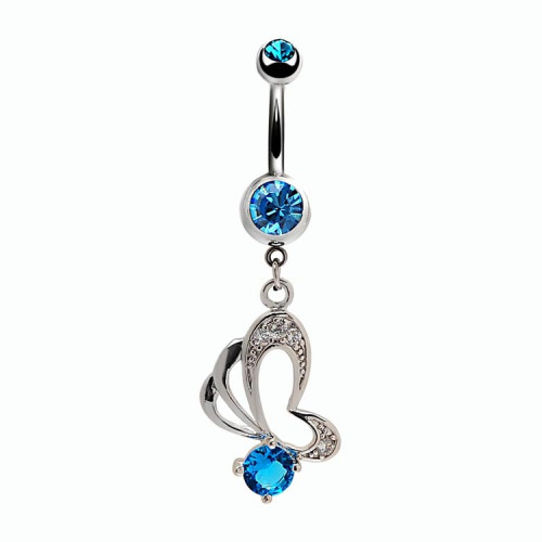 Butterfly Shaped Belly Ring With Colorful Zircon Stones