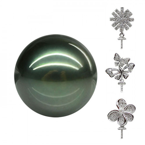 Customized Dark Green Tahitian Pearl Pendants