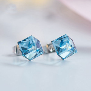 Blue Crystle Cube Stud Earrings