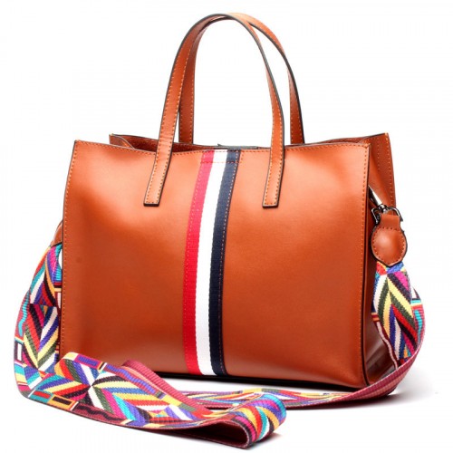 Fashion Handbag For Ladies With Three Color Strips