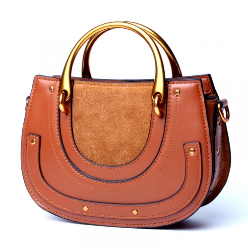 Nubuck and Smooth Surface Cowskin Leather Saddle Bag