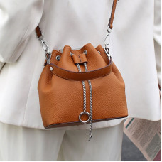Women's Leather Bucket Bag With Rope Closure