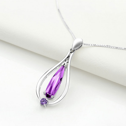 Purple Rhinestone Charming Sterling Pendant Necklace