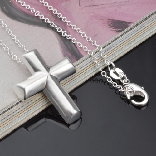 Silver Cross Pendant With Heart Shaped Cross-section