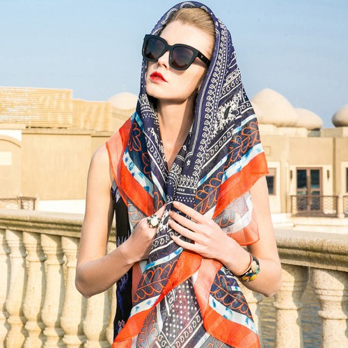 Scarf For Women Abstract pattern Mulberry silk Scarf PKHAW015