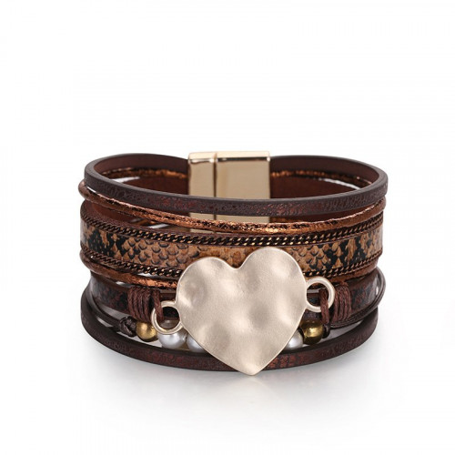 Multi-layer Snake Pearl Chain Leather Bracelet