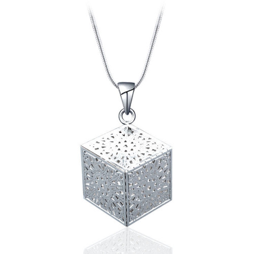 Lovely 925 Silver Hollow Cube Pendant