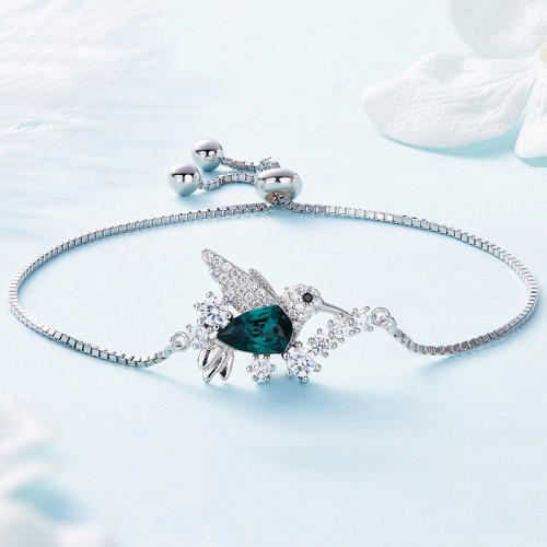 Beautiful Blue Crystle Hummingbird Silver Bracelet