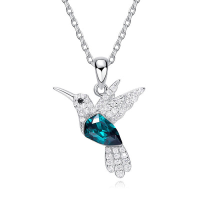 Hummingbird Shaped Blue Crystle Chic Necklace