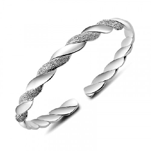 Winding U Shaped Dull Polished Silver Bracelet